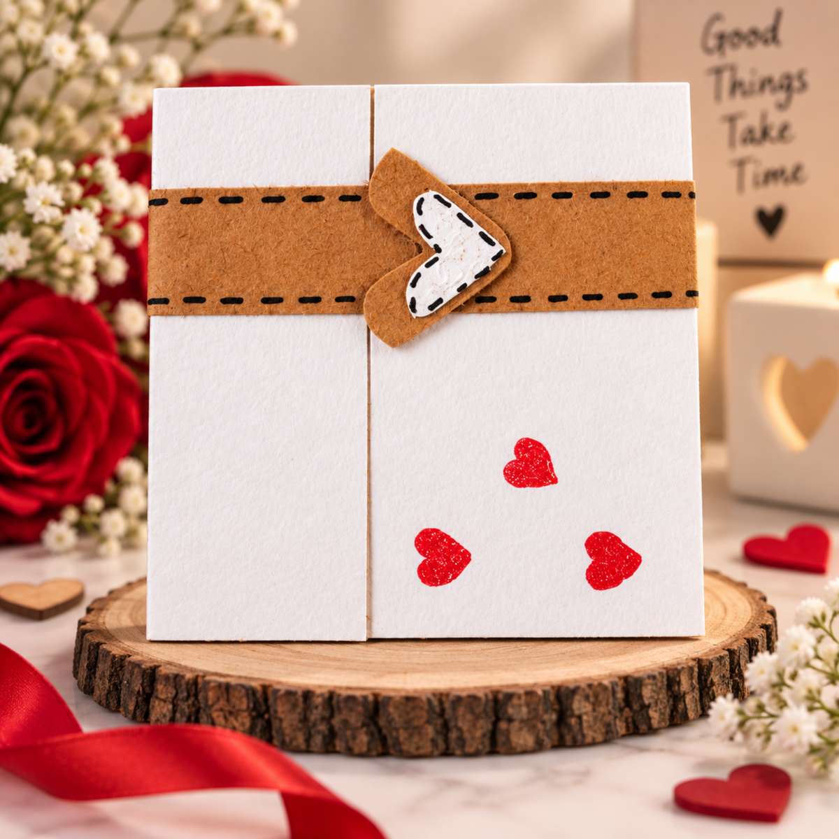 Handmade You Are Perfect romantic greeting card with layered kraft paper design and red heart